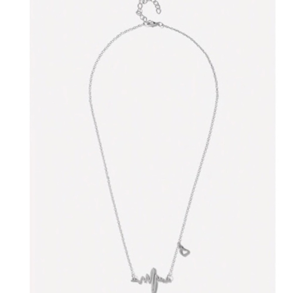 Silver heart beat ekg tracing trendy necklace… - Picture 3 of 3